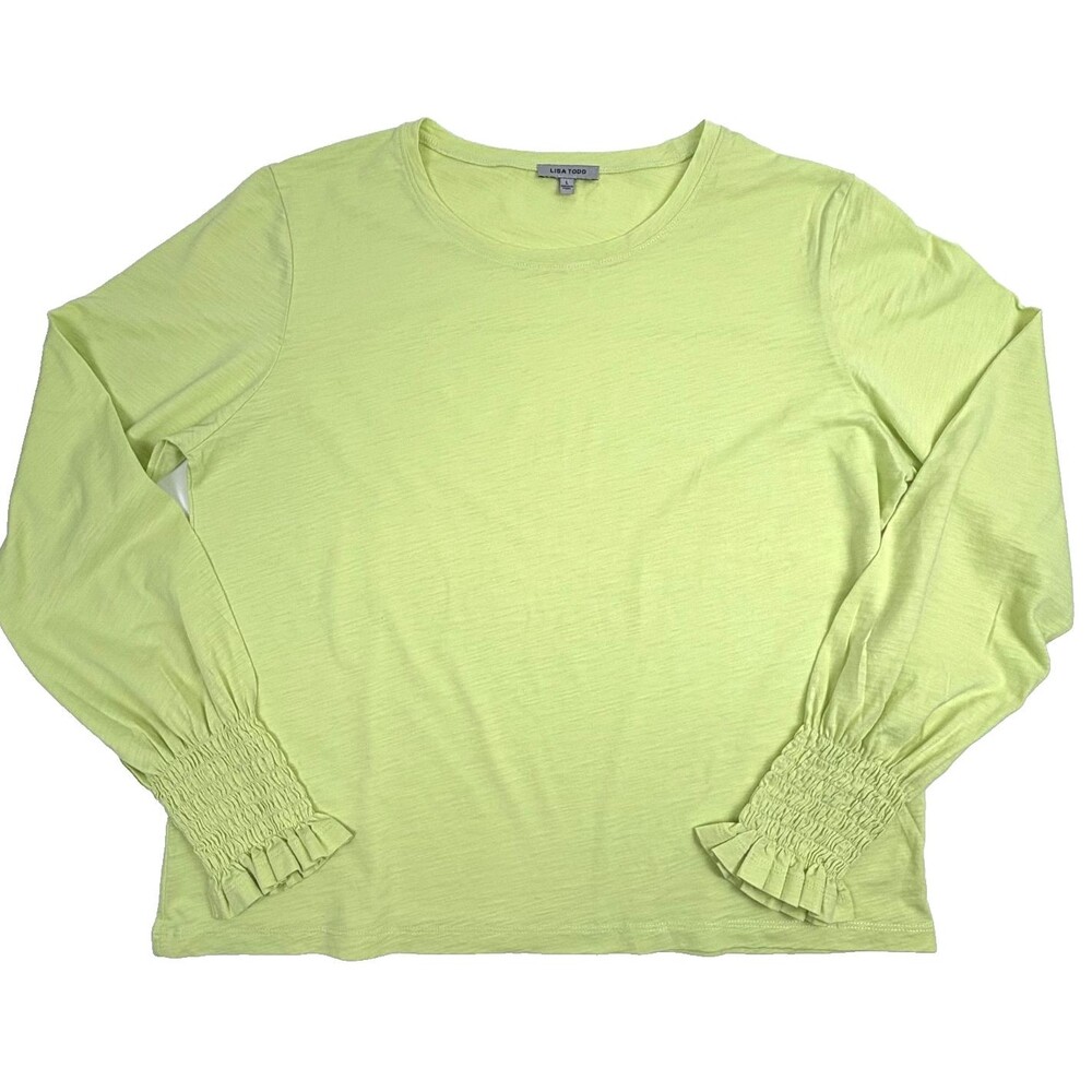 Lisa Todd Cuff Love Pop T-shirt 100% Pima Cotton Smocked Ruffle Lime Green L